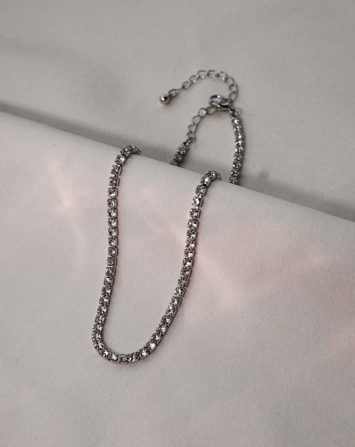 Dainty Silver Tennis Rhinestone Necklace