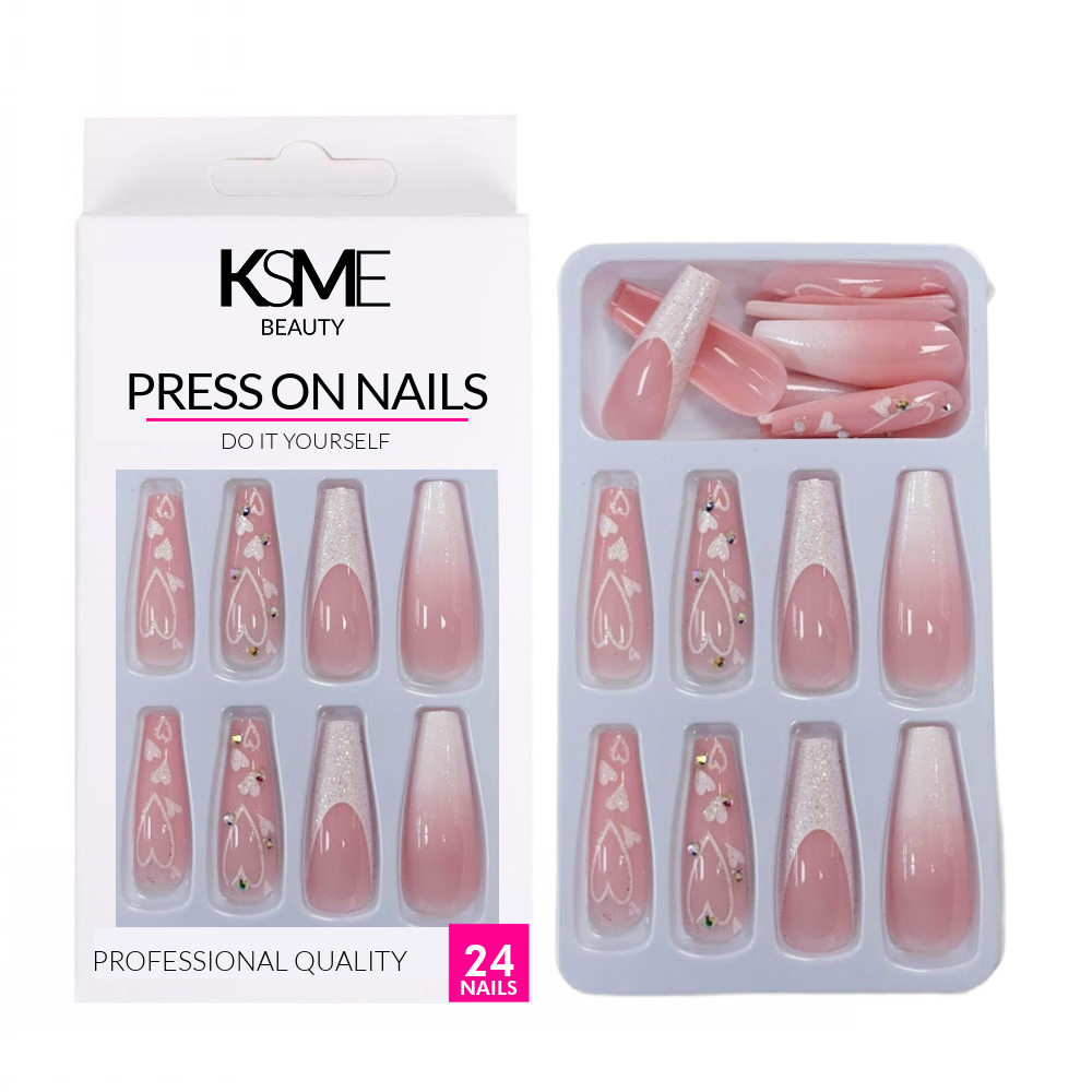KSME Heart Sparkle Press On Nails