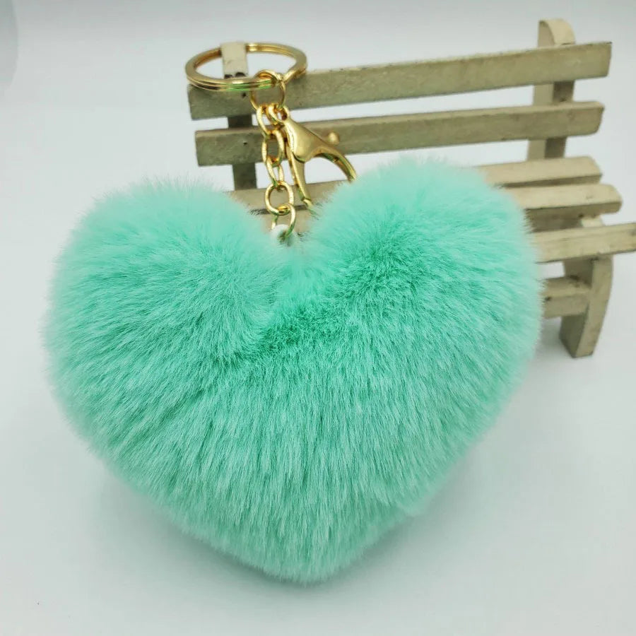 Single Heart Puff Ball Keychain