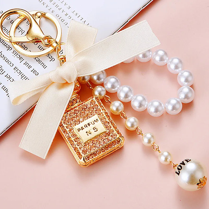 Pearl Perfume Bottle Keychains