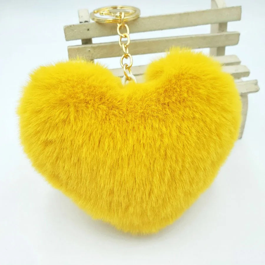 Single Heart Puff Ball Keychain