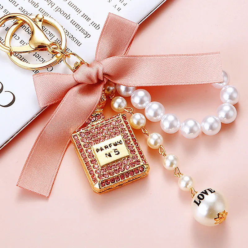 Pearl Perfume Bottle Keychains