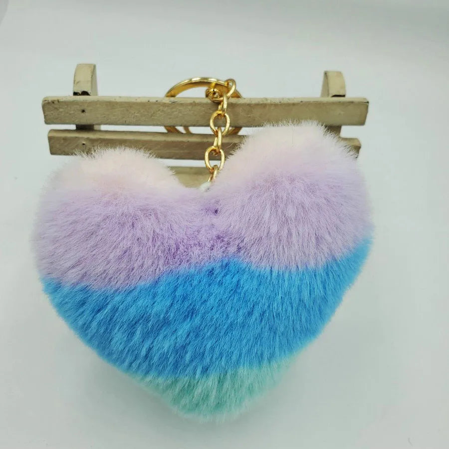 Single Heart Puff Ball Keychain