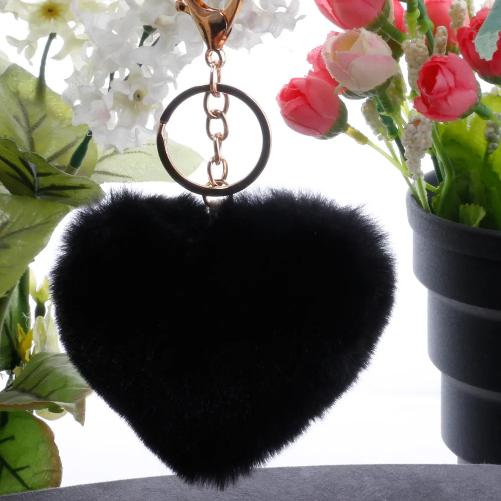 Single Heart Puff Ball Keychain